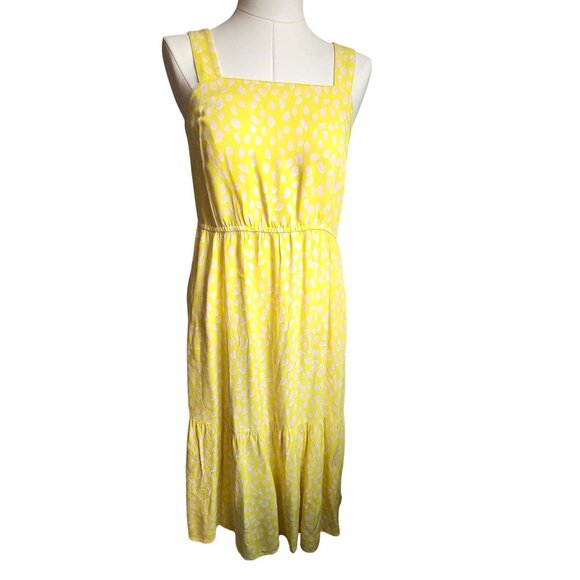 Yellow Sleeveless Maxi Dress With Pink Leaf Print & Elastic Waist Size M jj3742 - Picture 2 of 12